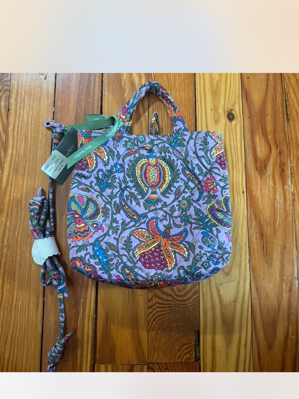 Lavender Paisley Canvas Tote Bag with Multi-Color Floral Print. Mini tote bag.